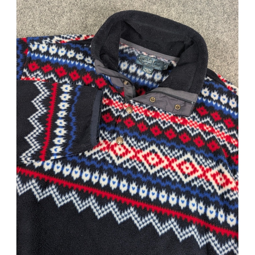 Polo Ralph Lauren‎ Fair Isle Fleece Pullover Mens Medium 1/4 Zip Snap Winter